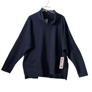 NWT Shape Pullover Navy Blue 3X Funnel Neck Oversized Long Sleeve Top